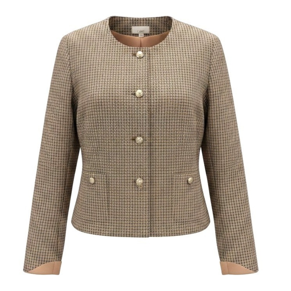 LOFT Plaid Blazer Womens Large Brown Gold Crest Button Crop Lady Jacket Academia